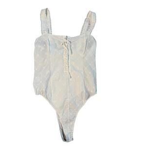 New Free People Intimately Lace Up Eyelet Corsette Bodysuit Top Sz L $58 Boho